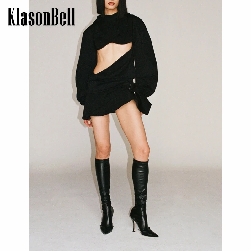 

1.9 KlasonBell Sexy Hollow Out Hooded Short Dress Women