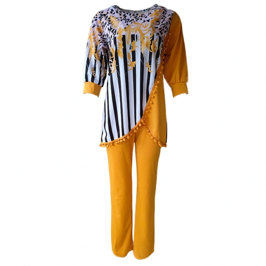 

Комплект из 2 предметов, африканские комплекты для женщин, Новый Африканский принт, эластичные базиновые мешковатые брюки, рок-стиль, Дашики...