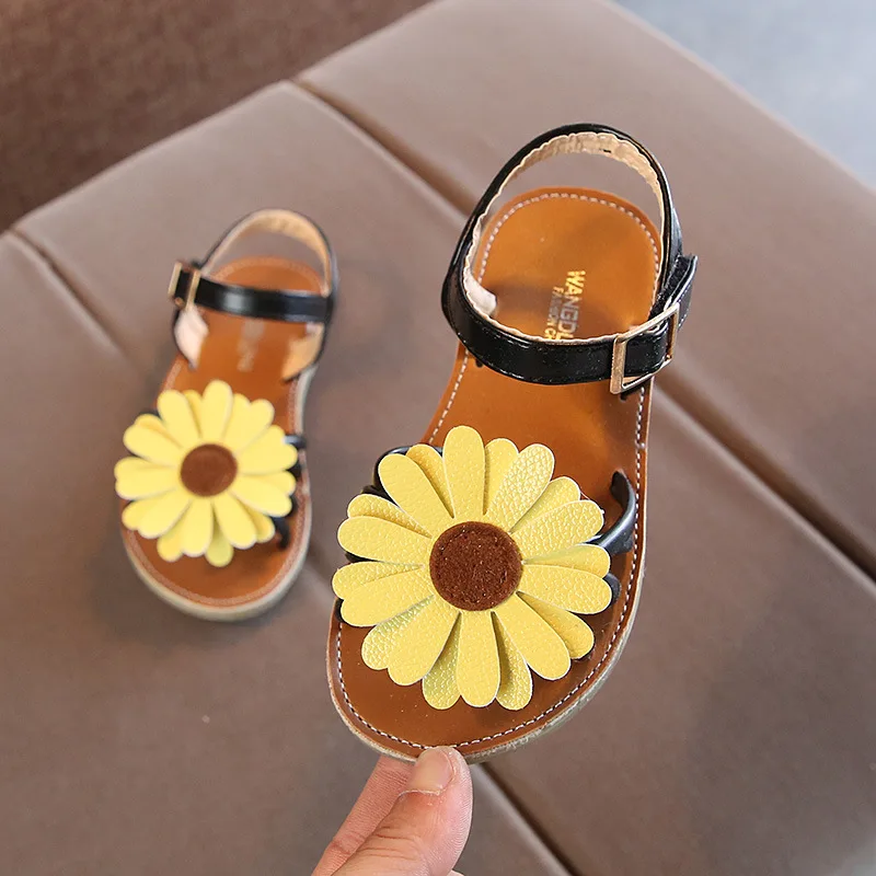 Детские сандалии с цветами для девочек детская пляжная обувь на плоской подошве