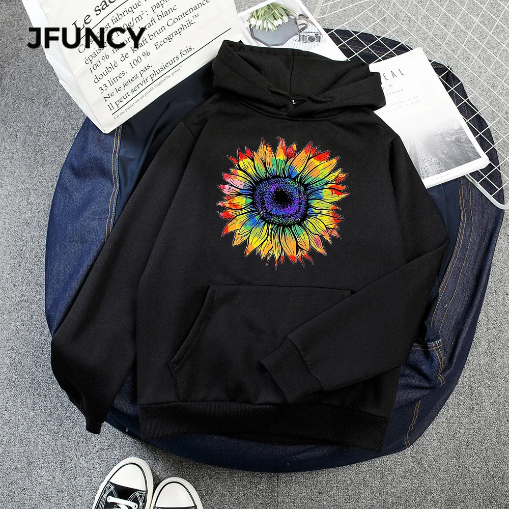 

JFUNCY Autumn Winter Women Thick Pullovers Casual Loose Coats Woman Long Sleeve Hooded Sweatshirt Printed Fleece Sportswear