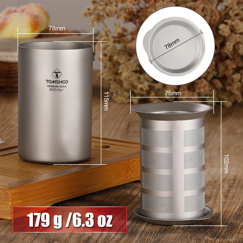 350ml Outdoor Camping Titanium Cup Double Layer Coffee Tea with Filter Cover Mug Set for Picnic Hiking Traveling | Спорт и