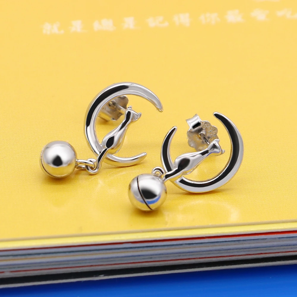 Луна кошка чудесная Божья коровка 925 серебро серьги гвоздики для женщин