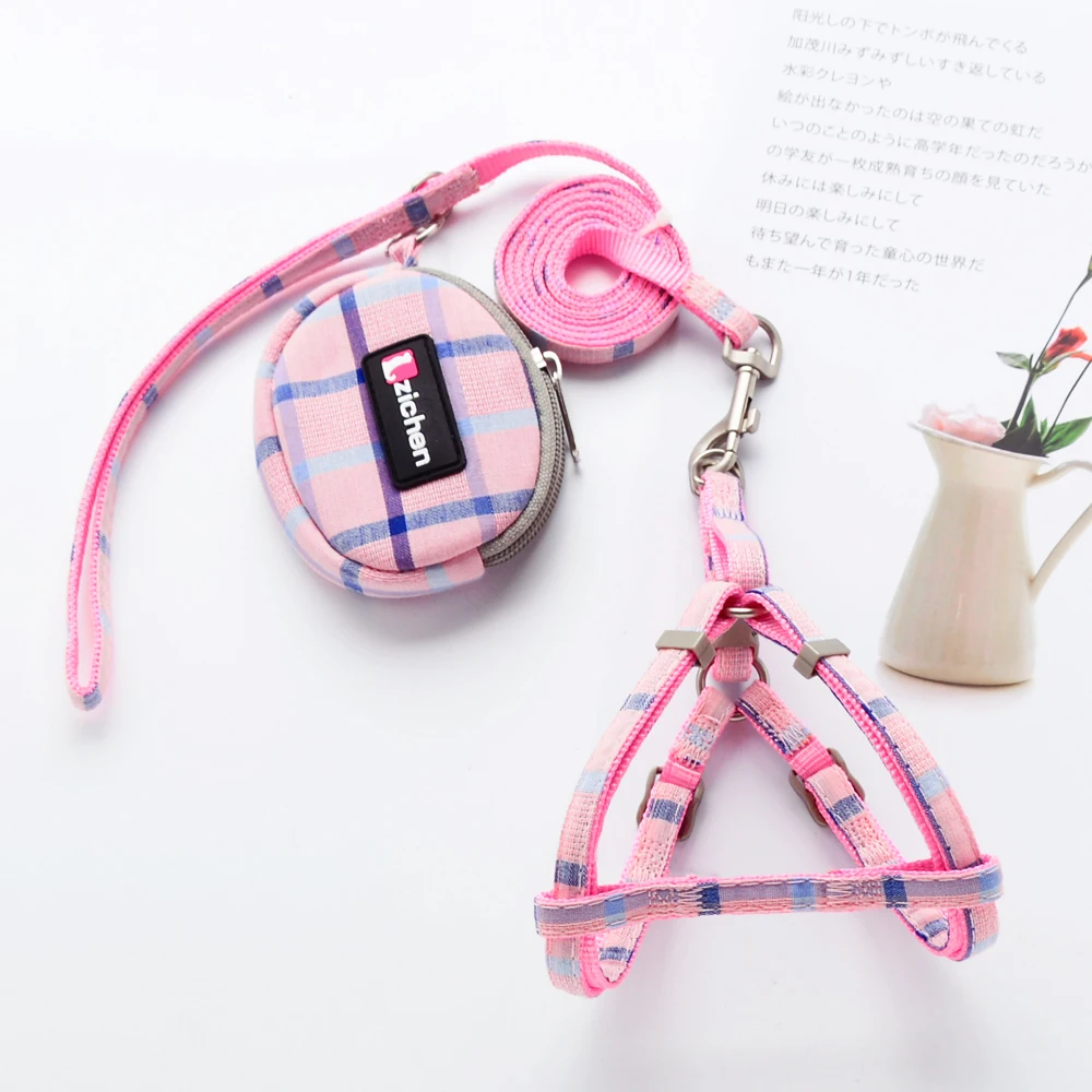 Клетчатый поводок для домашних животных в комплекте с кошельком мешком мусора