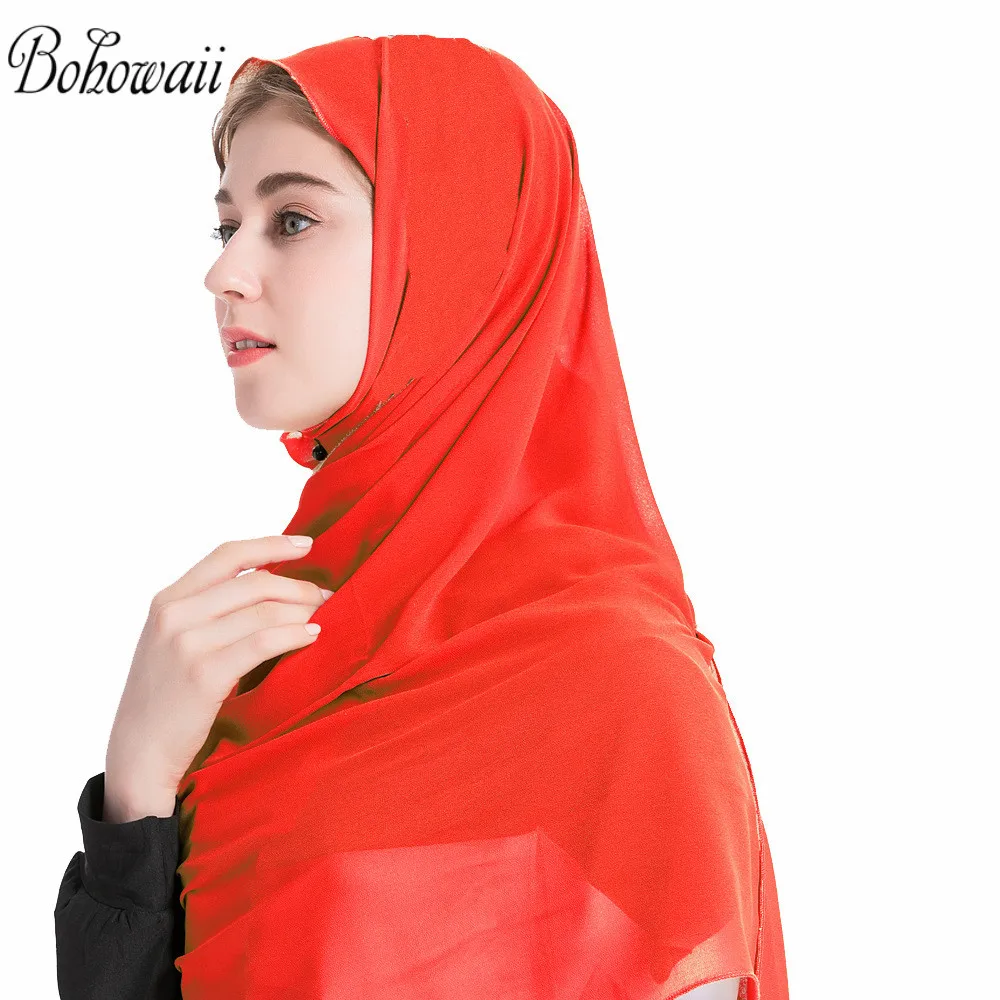 

BOHOWAII Ramadan Hijabs Muslim Islamic Scarf Scarves for Women Long Headscarf Shawl Chiffon Turbantes Cabeza Para Las Mujeres