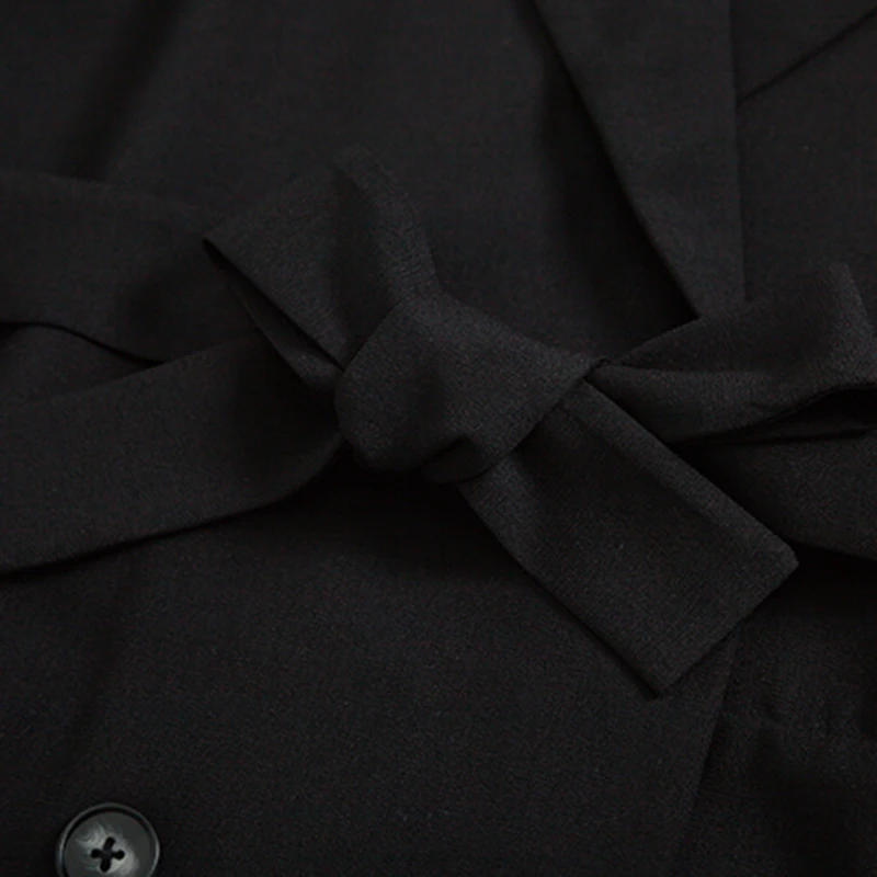 

TWOTWINSTYLE Casual Black Playsuit For Women Notched Short Sleeve High Waist Korean Sashes Slim Playsuits Female 2021 Summer New