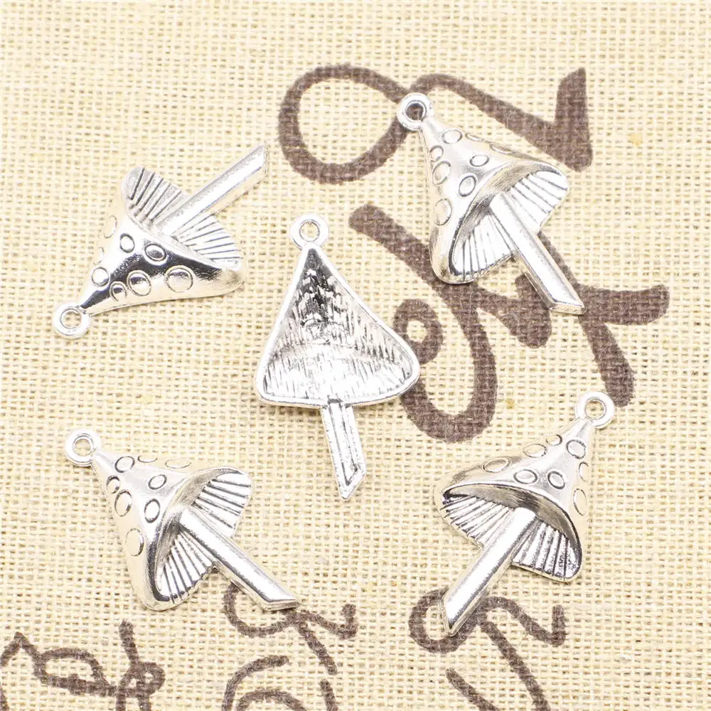 

Mushroom Charms Supplies For Jewelry Making Kit Antique Silver Color 10pcs 17x30mm