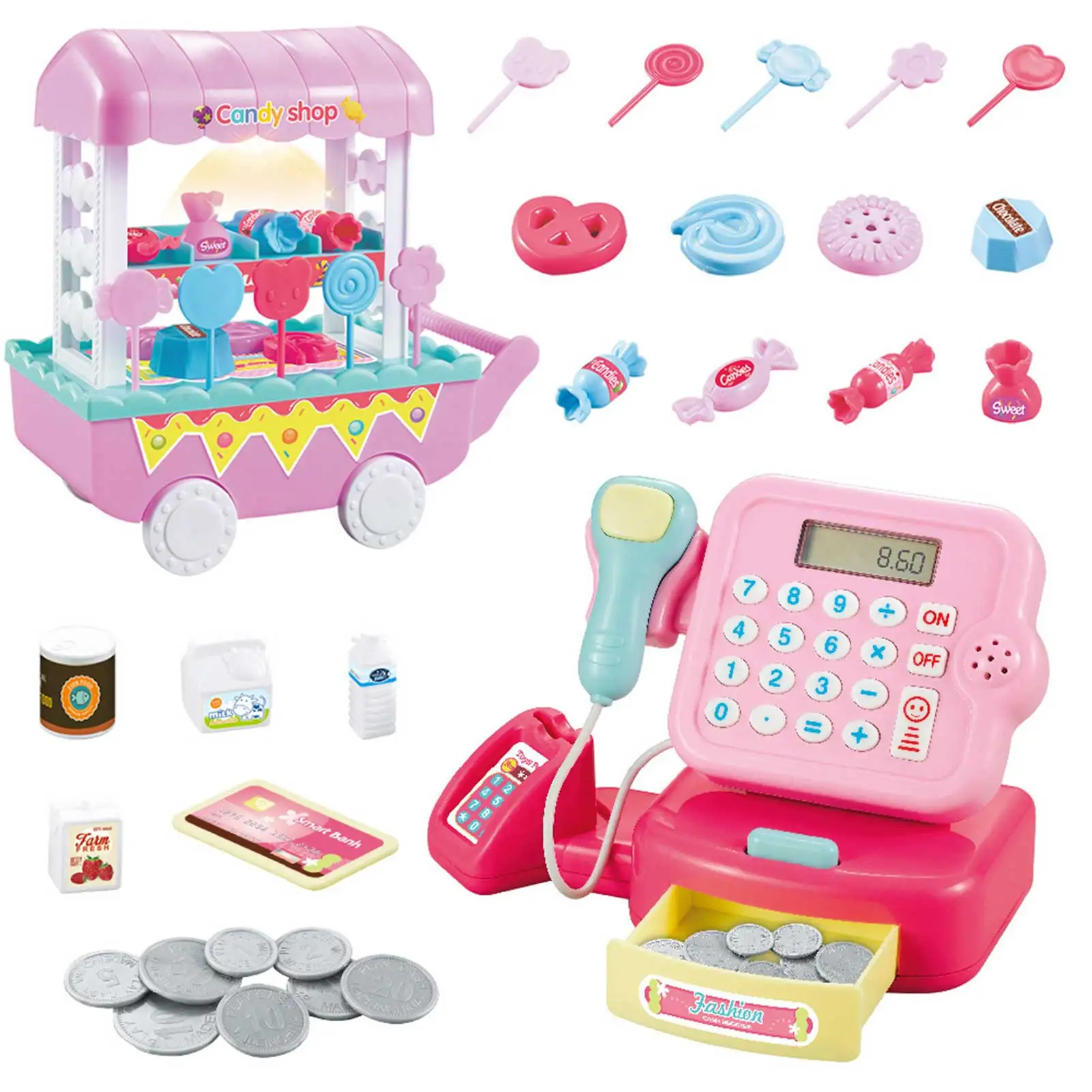 

Toy Cash Register Supermarket Cash Register With Led Display Screen Bar Code Scanners Scan Groceries Toys Play House Toy Set