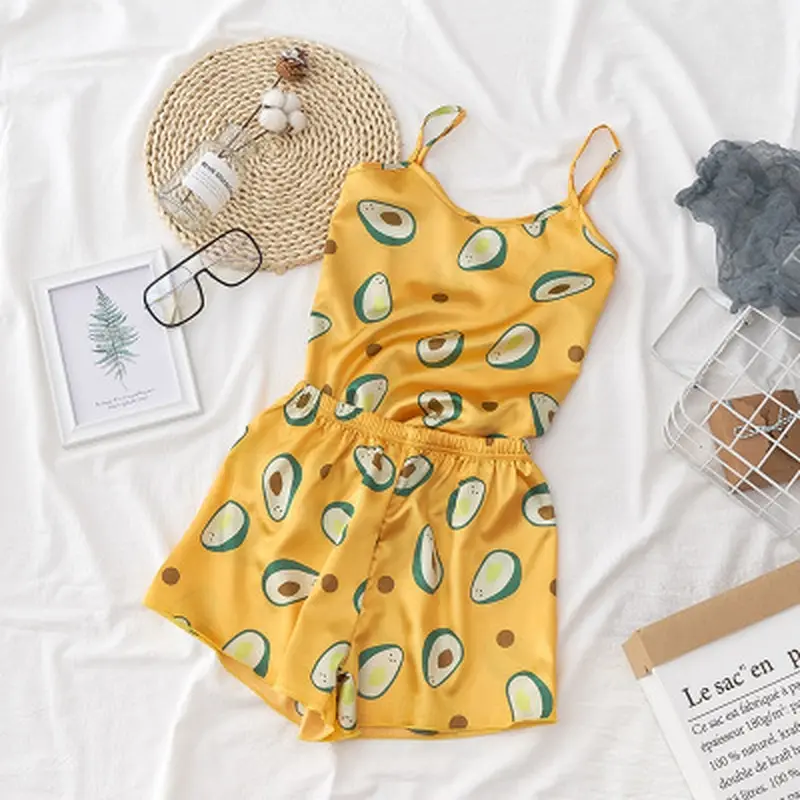 

Pijama Sexy Mujer Avocado Sleepwear Female Summer Set Silk Pajamas for Women Sexy Camisole Two-piece Set Home Clothes for Women