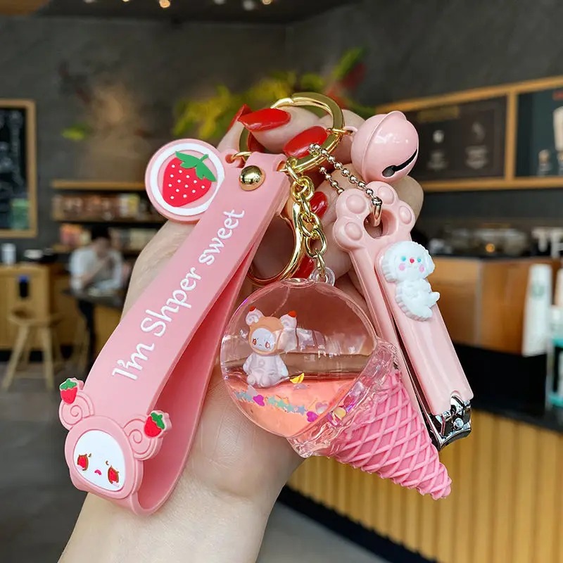 

Crystal Keychain Ice Cream Keychain Cute Cartoon Nail Scissors Key Chain Bag Pendant Keyring