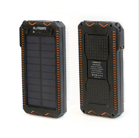 Все мощности S 15000mAh Солнечная батарея портативная Внешняя батарея солнечная батарея зарядное устройство с электрическая зажигалка для сигарет для телефона - Цвет: Оранжевый