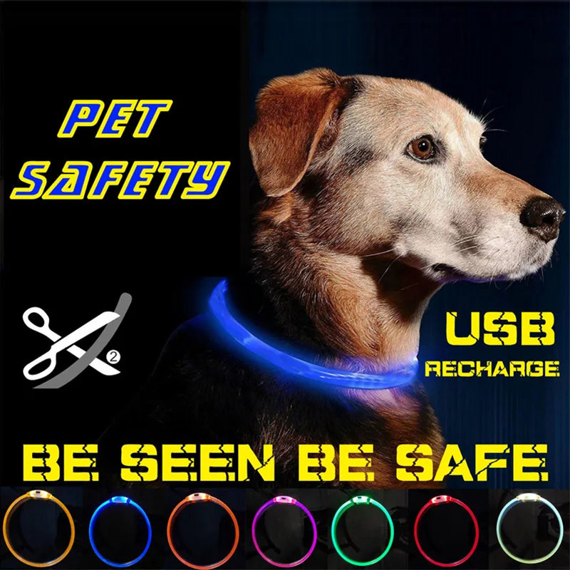 Товары для домашних животных светодиодный светящийся ошейник собак с usb зарядкой