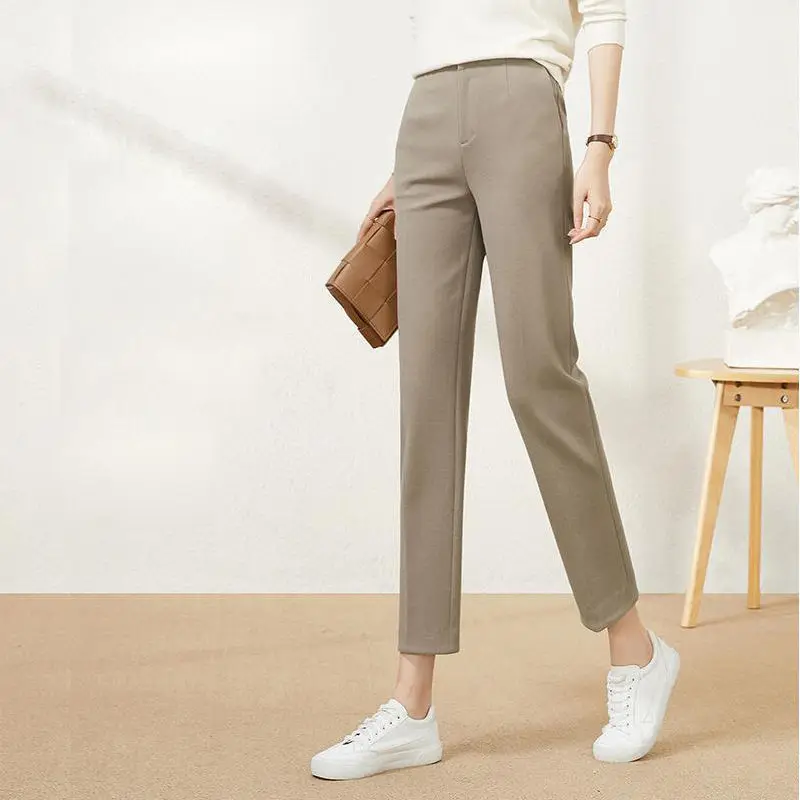 

Новые шаровары в Корейском стиле женские осенне-зимние свободные прямые брюки женские модные однотонные шерстяные брюки с высокой талией ...