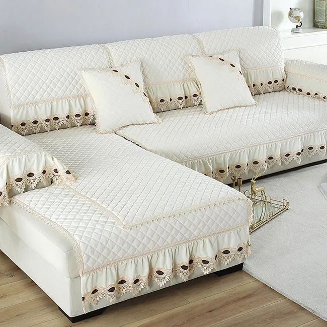 cream white-1 piece Европейские Роскошные Чехлы для диванов для гостиной, секционный плюшевый чехол, Кружевной декор, угловой чехол для дивана, полотенце, защитная мебель для дома - Цвет: cream white-1 piece