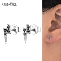 s925 sterling silver stud earrings for women black zircon mini fine jewelry lighting shape piercing earrings