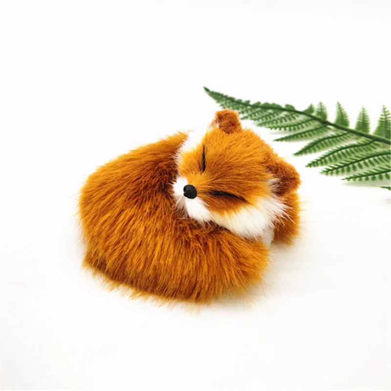 Новая настоящая желтая Спящая лиса модель пластиковая и меховая маленькая