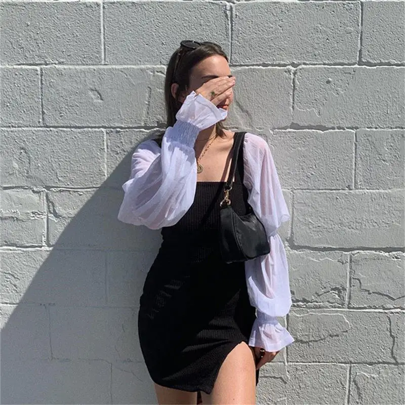 

Black Mini Dress Summer Dress for Women 2020 Fashion Puff Sleeve Square Collar Dress