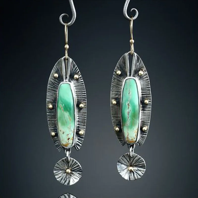Earring D315 Boho Этнические каучук зеленого цвета Камень Висячие серьги для женщин Индийский Племенной Винтаж Серьги pendientes mujer moda Z4E680 - Окраска металла: Earring D315