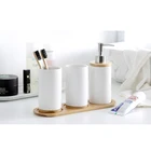 Керамическая бутылка для лосьона держатель чашки для зубной щетки чашка для полости рта набор для ванной комнаты и туалета с бамбуковым лотком кухонная бутылка для мыла для рук