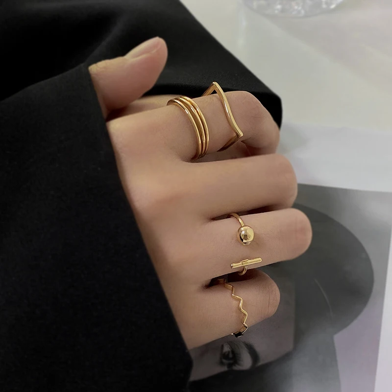 

2021 Trendy Bohemia Hiphop Gold Chain Rings Set for Women Girls Punk Geometric Simple Finger Hollw Out Rings Jewelry Party Gift