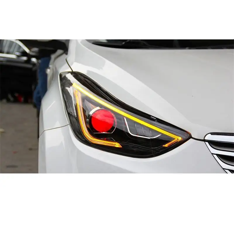 Drl Automovil автозапчасти Cob Стайлинг светодиодные дневные ходовые боковые поворотники фары автомобильные фары в сборе для hyundai Elantra