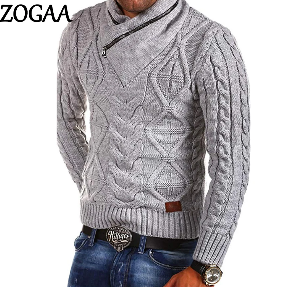 

ZOGAA Winter Sweater Men's Knitted Sweater V-Neck Zipper Long-sleeved Pullovers Mens Casual Warm Sweater Plus Size S-3XL