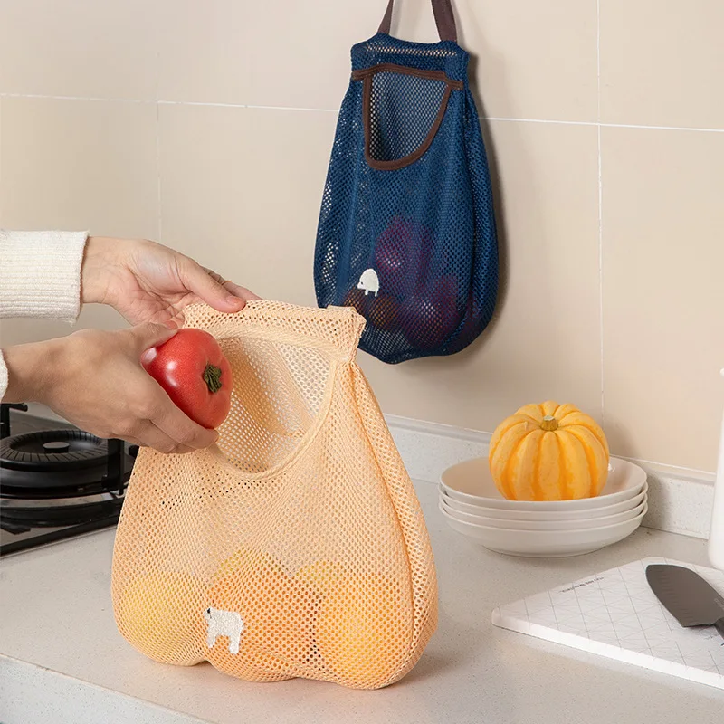 

1pc Kitchen Fruits Vegetables Storage Hanging Bag Reusable Grocery Produce Bags Mesh Ecology Shopping Bag Onion Organization