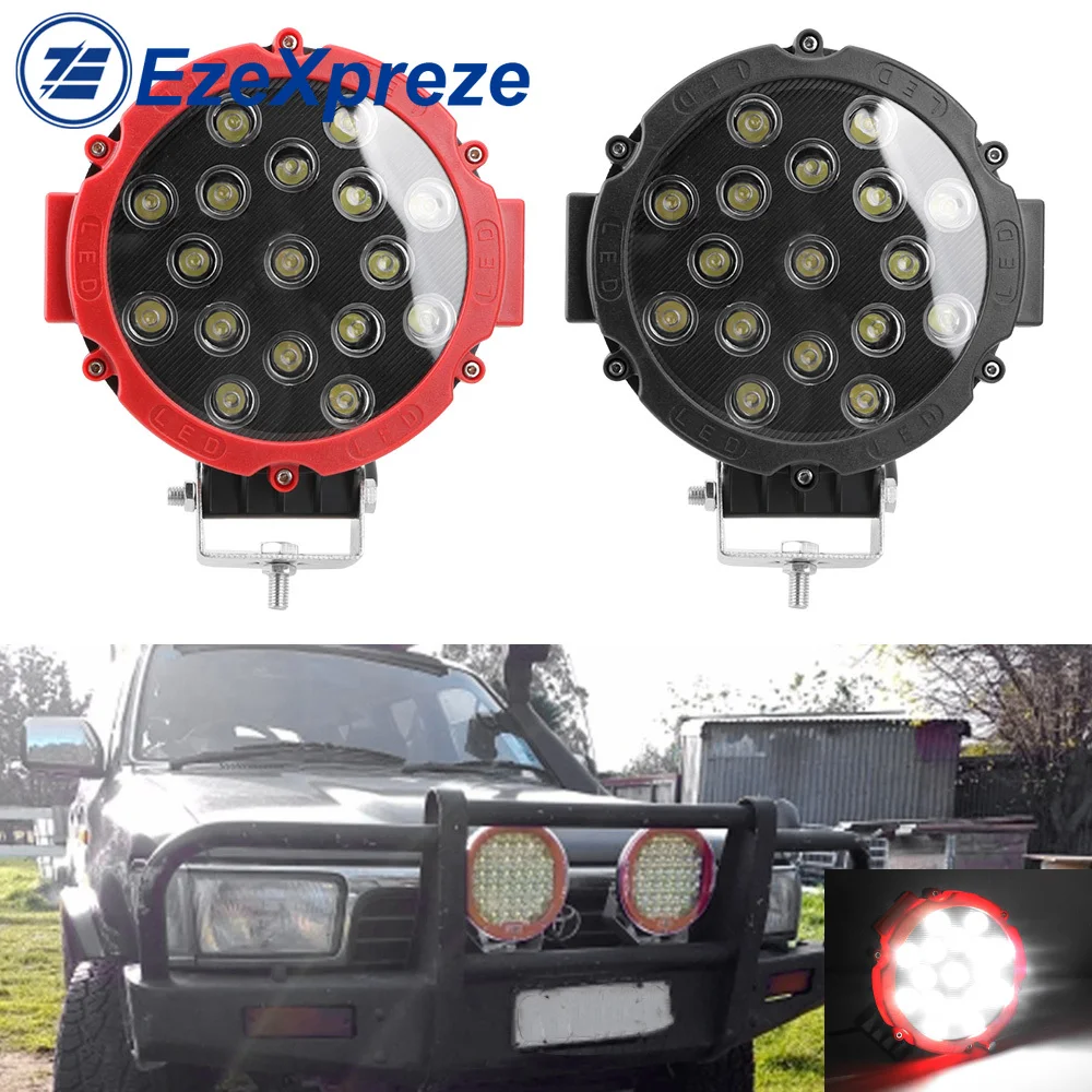 2pcs 7 Inch Led WORKING Bar 12V 24V 51W 4x4 Accessories Off Road Round Spot Driving Lamp Headlight Fog Light for Truck Car ATV