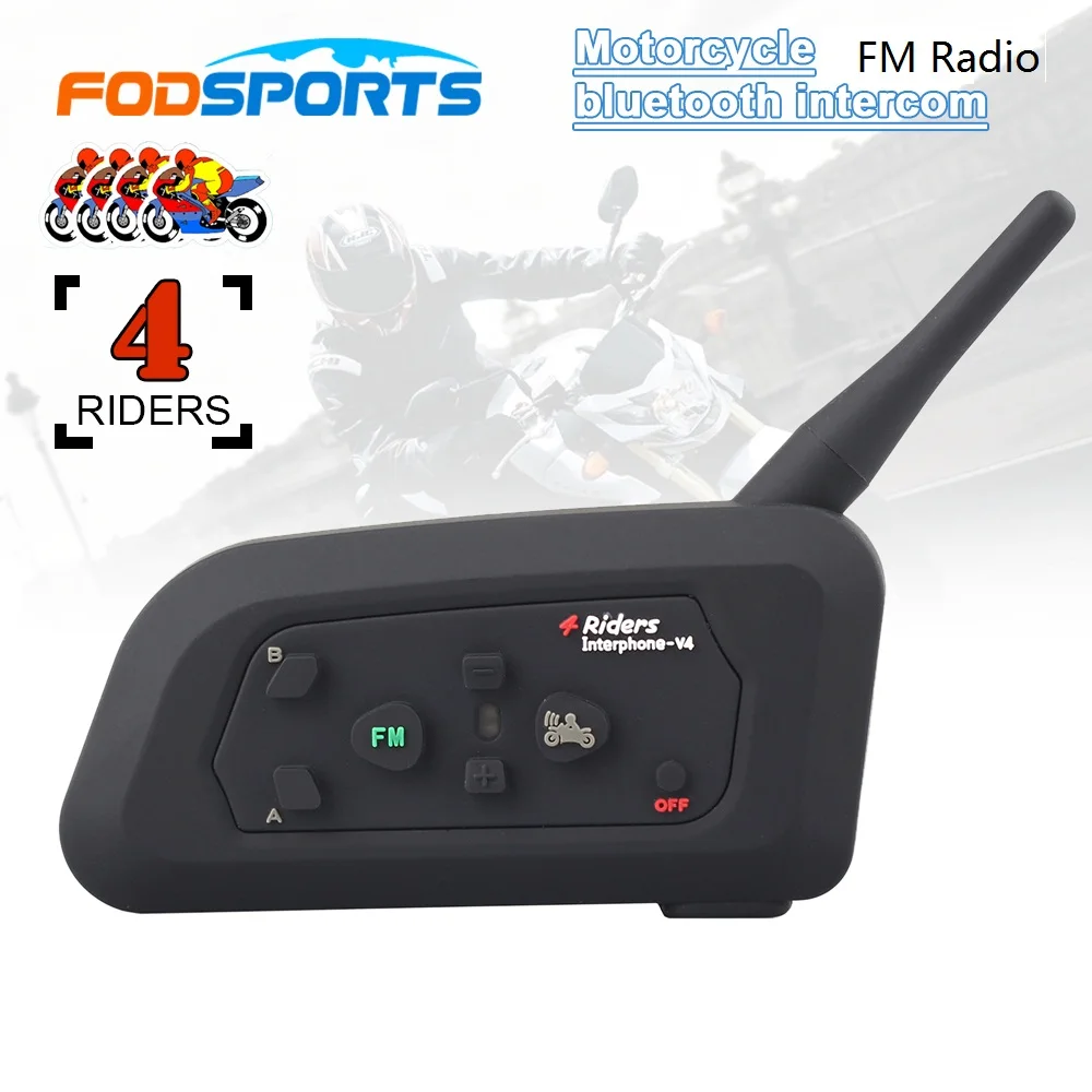 Fodsports V4 мотоциклетный шлем Интерком Беспроводная bluetooth гарнитура BT intercomunicador FM