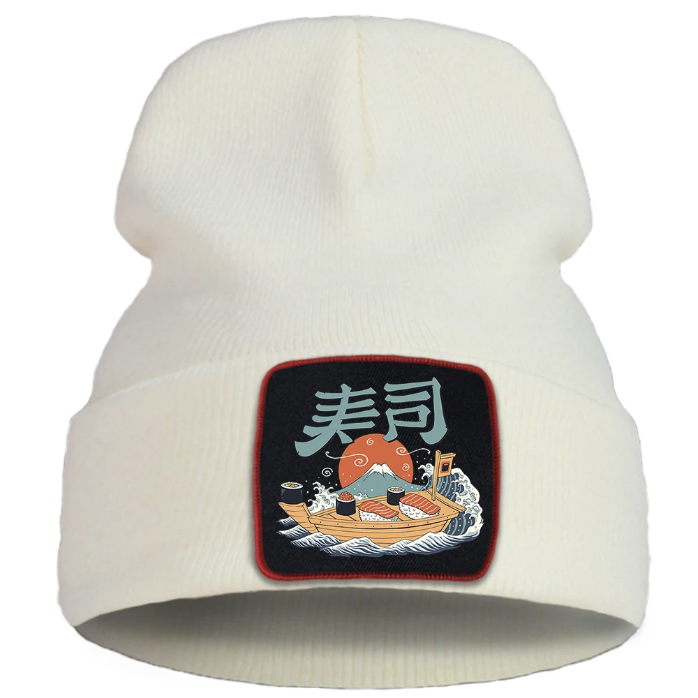 

Шапка с японским суши, мультяшным принтом, Мужская зимняя шапка, модные теплые шапки в стиле хип-хоп, женские осенние уличные однотонные шап...