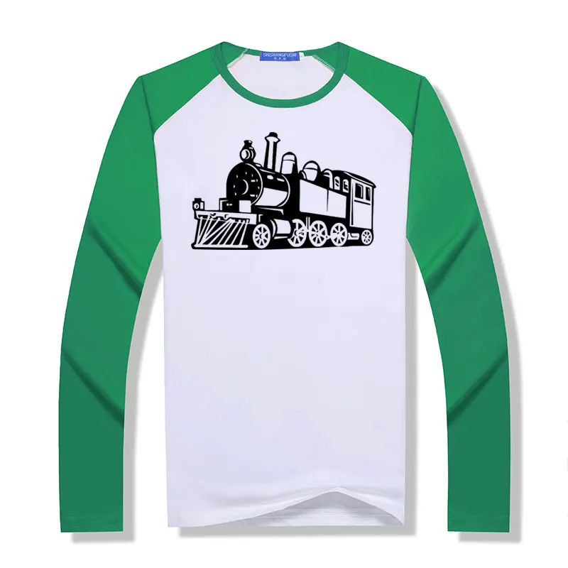 Мужская футболка с паровым поездом стильная длинным рукавом реглан из модала
