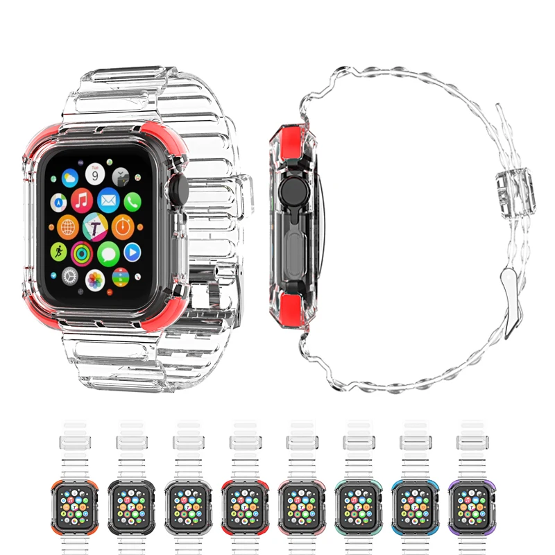 

Case+Strap for Apple Watch Band 38 44mm 40mm 42mm Accessories Soft Silicone Transparent Bracelet iWatch series 5 4 3 6 SE Strap