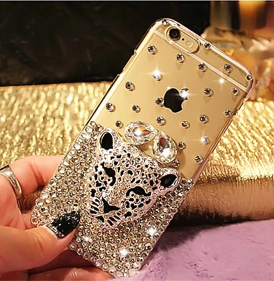 luxury hot tiger leopard head diamond rhinestone crystal bling phone cases for iphone 13 12 11 pro max x xs max xr 6 6s 7 8 plus free global shipping