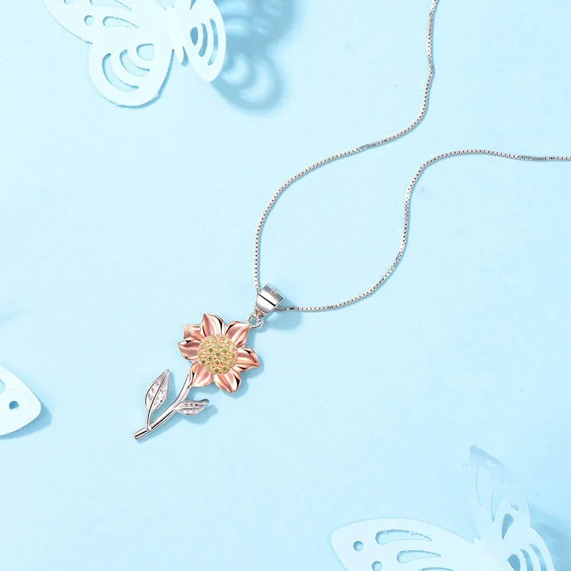 Ожерелье с подсолнухом золотистое/розовое золото женское ожерелье до ключиц