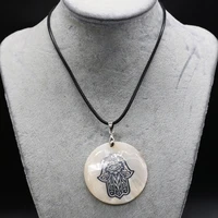 natural round shell pendant hand pattern necklace charming jewelry mother of pearl shells necklaces leather rope for women gift