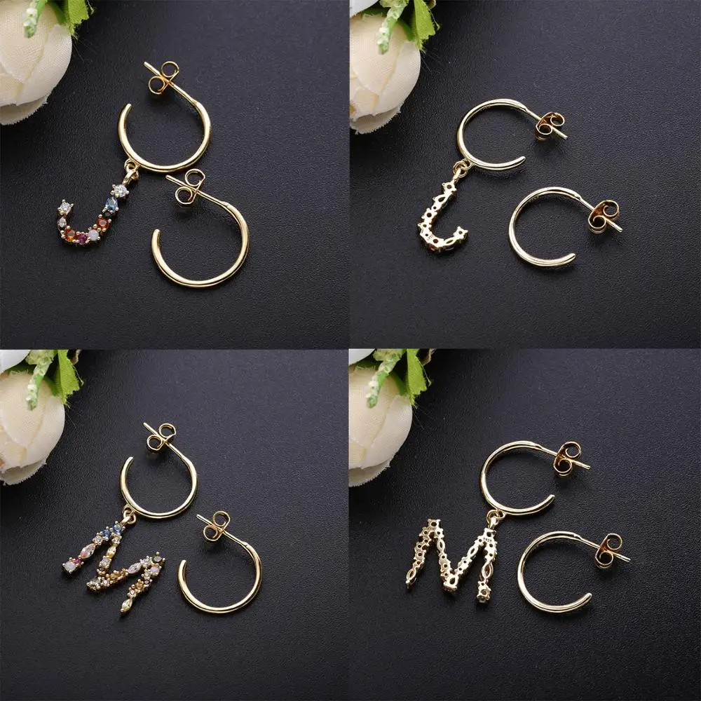 

YinDX 925 Sterling Silver Stud Earrings Trendy 2020 Personality 26 Letter Simple Style Independent Design Fashion Jewelry