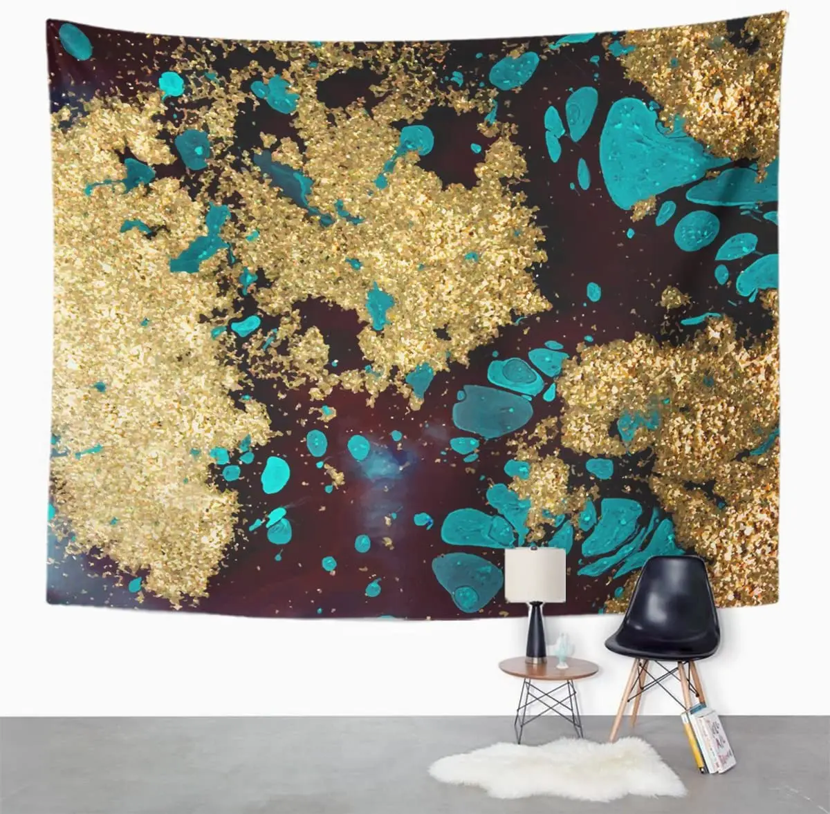 Акварельные мраморные золотые и синие d узоры акрилические всплеск гобелен