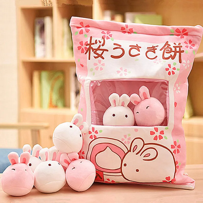 Snack Bag Pillow Kawaii Pink Sakura Rabbit Soft Stuffed Bunny Dolls Creative Kids Toys Girls Christmas Gifts | Игрушки и хобби