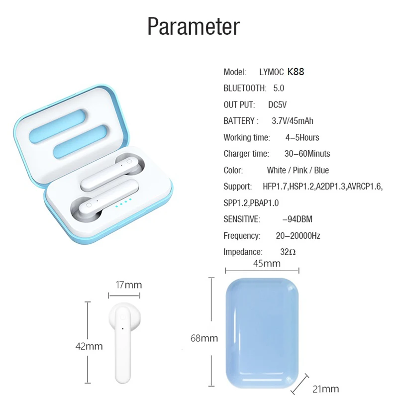 K88 TWS наушники всплывающие Bluetooth V5.0 настоящие беспроводные гарнитуры рабочее время 4 часа сенсорное управление наушники шумоподавление наушники