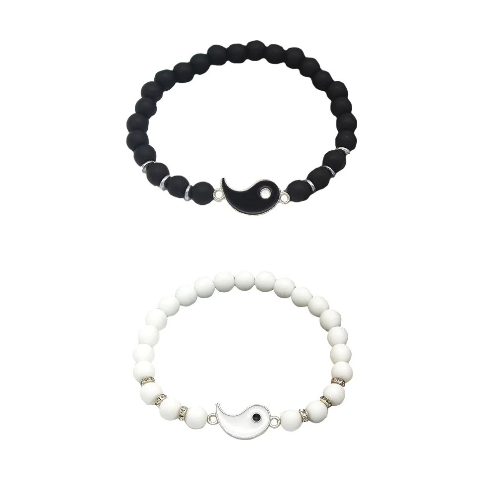 

2Pcs Meaningful Bracelets Couple Bangles Beaded Natural Stone Wristbands Gift