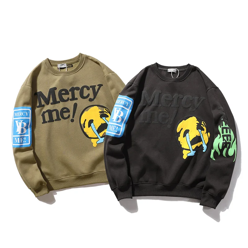 

2021 big letter arm awkward face print round collar hoodie round collar hoodie