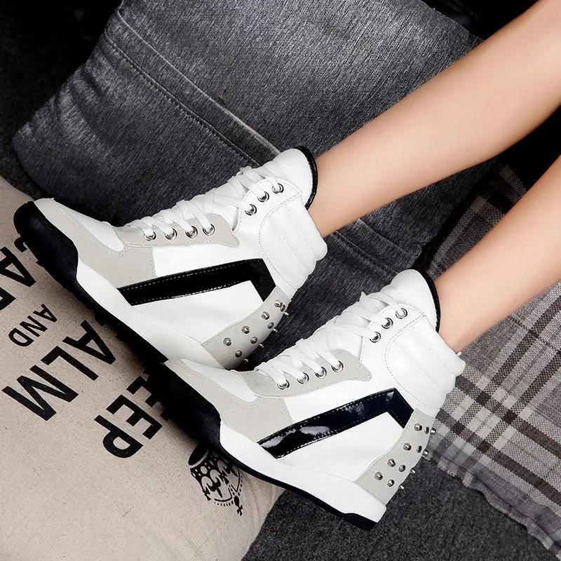 

Fashion Rivets Height Increasing Womens Shoes Platform Sneakers Wedge Shoes for Women Casual HIgh-Top Shoe sneakers