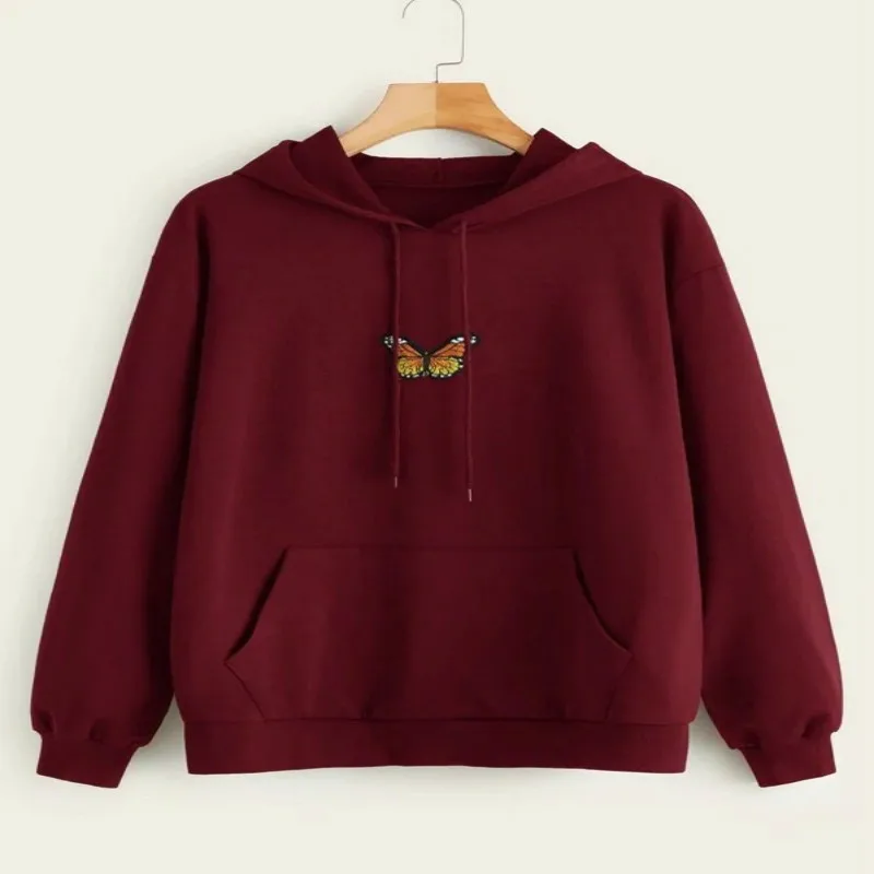 Instagram Sweatshirt Embroidery Hoodies Chile Fashion 2021 Cotton Comfy Pullover Harajuku Butterfly Sweat-shirts Free Shipping | Женская