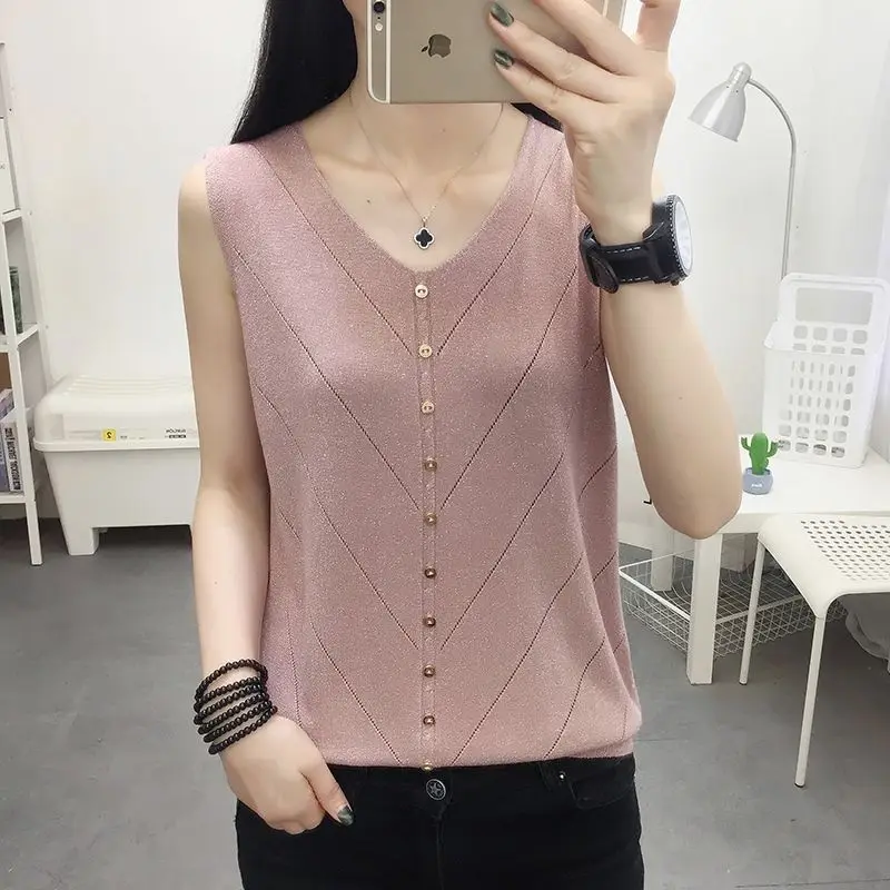 

Spring Summer New Korean Sweet Casual Knitted Sweater V-Neck Sleeveless Tank Tops Knit Waistcoat Vest Women Pull Femme X176