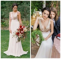 2019 hot sale rose gold sequinned wedding dress by truvelle floor length chiffon pleats sexy back wedding gowns custom