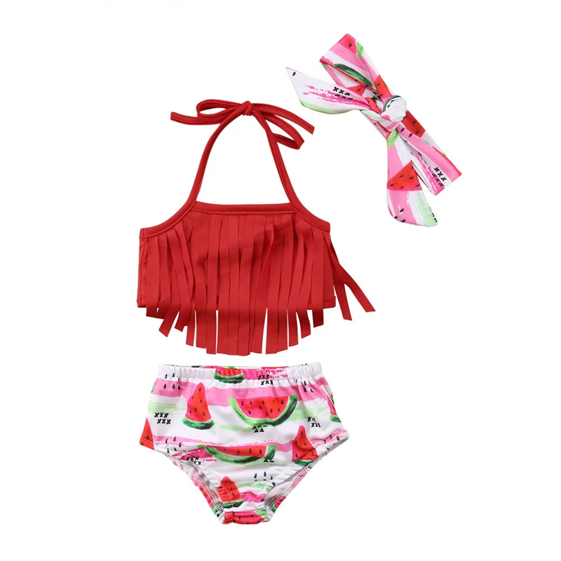 2020 Summer Toddler Kids Watermelon Baby Girl Bikini Swimwear Swimsuit Cute 3Pcs Bathing Suit Clothing Set 0-18M | Мать и ребенок