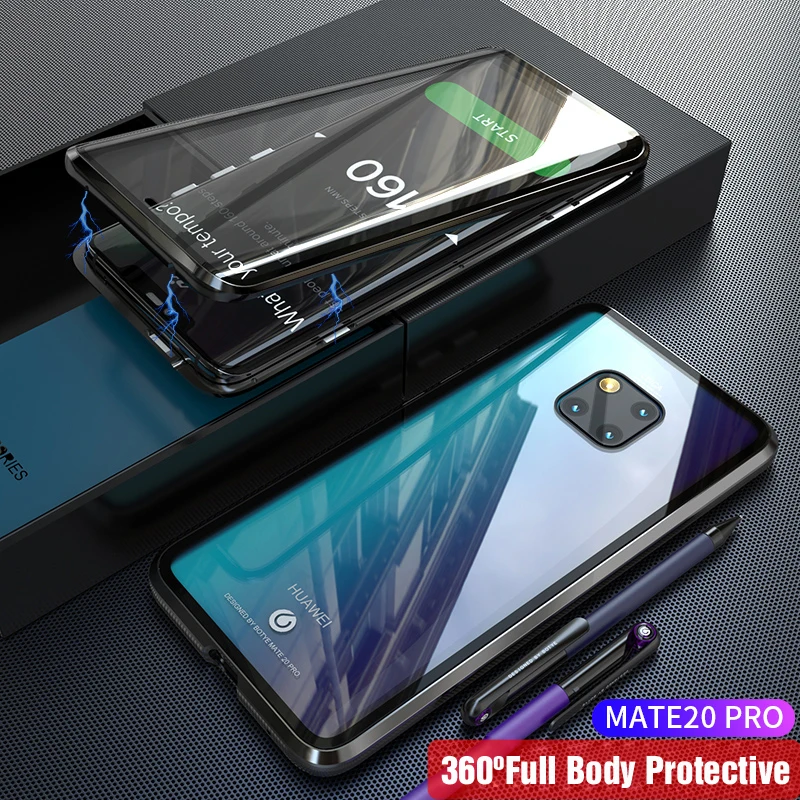 Full Black Передний и задний стеклянный Магнитный чехол для huawei mate 20 Pro, чехол 360, прозрачный жесткий чехол для huawei mate 20Pro, чехол mate 20Pro - Цвет: Full Black