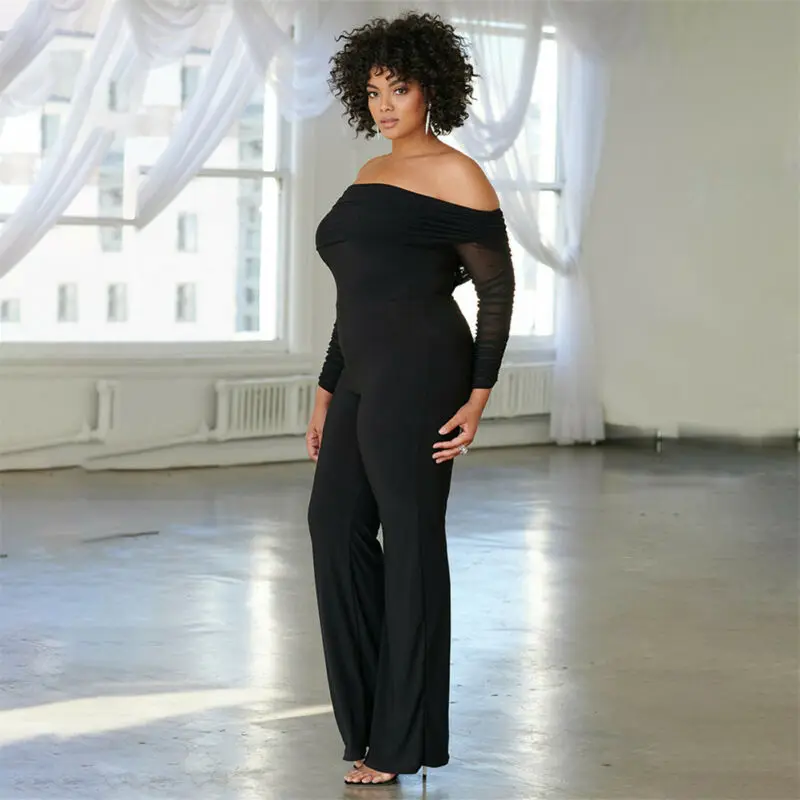 Сексуальный женский комбинезон Hirigin с открытыми плечами и широкими штанинами