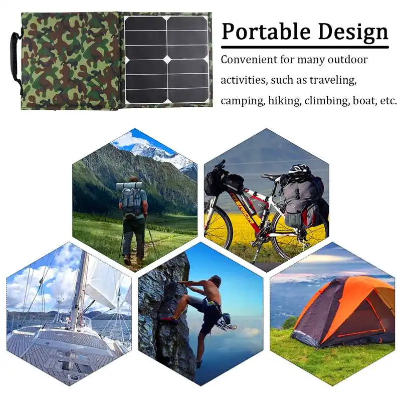 

100W Foldable Solar Panel 18V/5V Portable Battery Charger Dual USB Outdoor Waterproof Power Bank for Phone PC Car RV Boat
