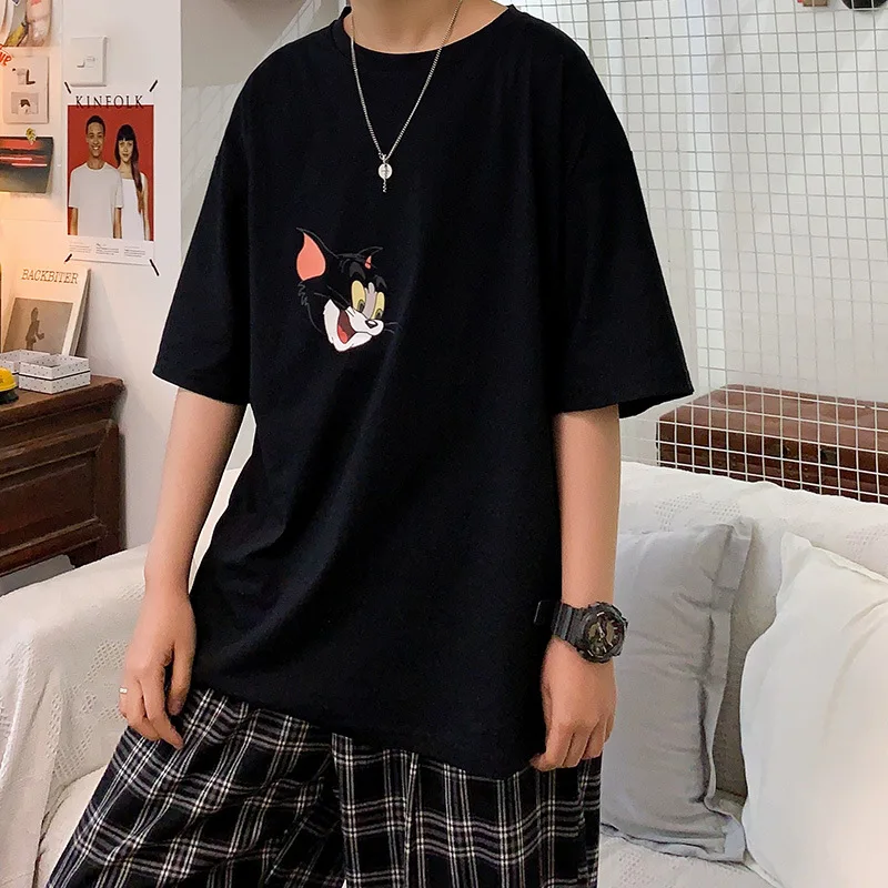 

2021 Summer Cartoon Cat and Mouse Printed Short-Sleeved T-shirt anime shirt t shirts kawaii clothing customized products