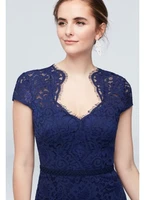 tailor shop custom made mother of the bride dress cap sleeve lace gown with notch neckline navy blue lace fish tail dress
